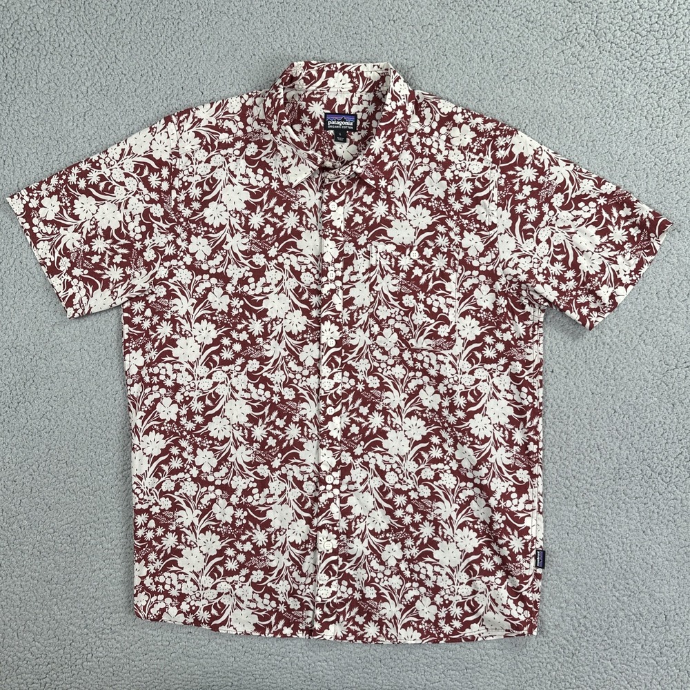 Patagonia Organic Cotton Go To Floral Shirt Men Large Hawaiian Short Sleeve